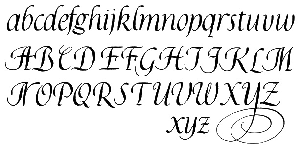 Alphabet written with a flexible pointed nib