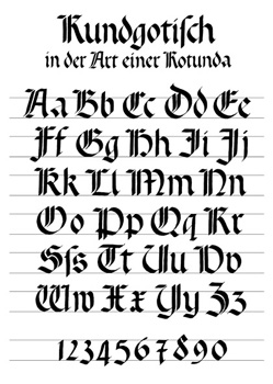 Calligraphy Alphabet, Round Gothic in Rotunda style