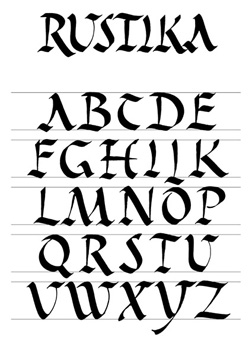 Calligraphy Alphabet, Rustica (developed from Roman capitals)