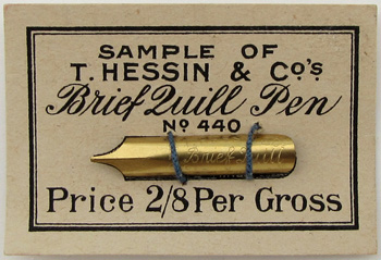 Muster-Kärtchen von T. Hessin & Co mit Feder No. 440, Brief Quill Pen